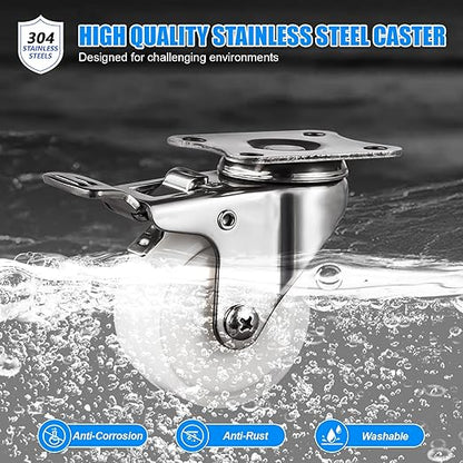 2 Inch Stainless Steel Caster Wheels with Brake, Anti-Rust Outdoor Swivel Casters Set of 4, Durable Polyamide PA Wheels for Furnitures,Labs,Restaurants