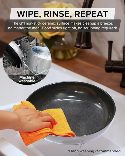 Nuwave Healthy G11-Pots and Pans Set Non Stick, 9H Near-Diamond Hardness Scratch-Resistant, Works on All Stovetops, PFAS Free, with Frying Pans, Saucepans & Glass Lids, Stay-Cool Handles, Tinsel