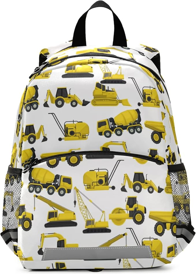 Construction Truck Excavator Bulldozer Kid's Toddler Backpack for Boys Girls Preschool Nursery with Safety Leash (01142)