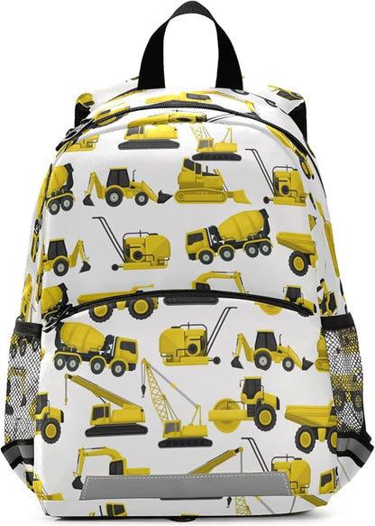 Construction Truck Excavator Bulldozer Kid's Toddler Backpack for Boys Girls Preschool Nursery with Safety Leash (01142)