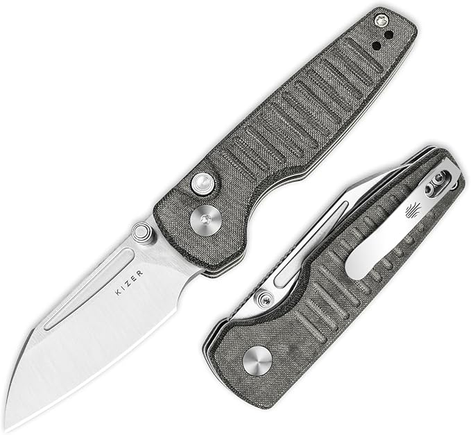 Kizer Parakeet EDC Pocket Knife, 2.46" Nitro-V Blade Folding Knife with Micarta Handle, Thumb Stud Opener Small EDC Knives for Men Women Camping Hunting V2706M1