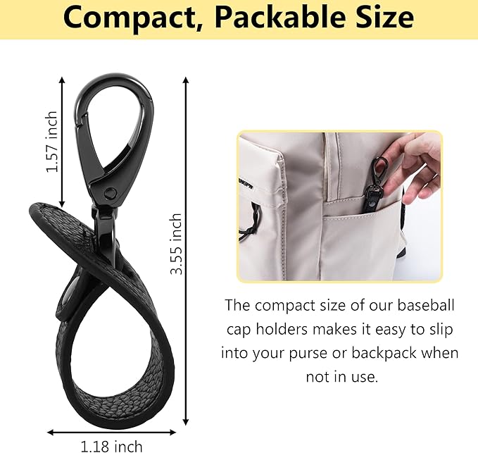 BAREFOOT CARIBOU Hat Clip for Travel, Hands-Free Bag, Backpack, Purse, and Hiking Gear Clip-on Holder Strap for Baseball, Snapback, and Ponytail Caps