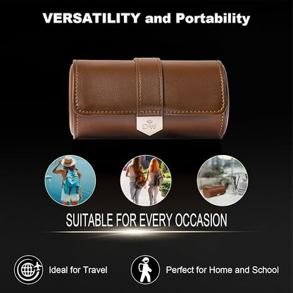 DUKWIN Watch Roll for 2 Watches,Vegan Leather Travel Watch Case Organizer with Removable Pillows for Men and Women,Display Case for Watches Collection and Gift for Anniversary Birthday(Brown Storage)