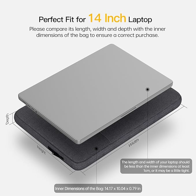 14 inch Laptop Sleeve Case for Lenovo ideapad 14, HP Pavilion x360/EliteBook/ProBook 14/Chromebook 14, DELL XPS 15, Latitude 5420 7420, ASUS Vivobook 14, Waterproof Computer Sleeve 14" Laptop Bag