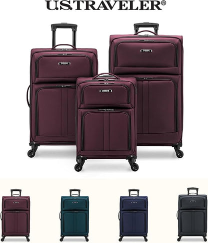 U.S. Traveler Anzio Softside Sturdy Ballistic Nylon Expandable Travel Suitcase Luggage with 4 Spinner Wheels Burgundy, Checked-Large 30-Inch