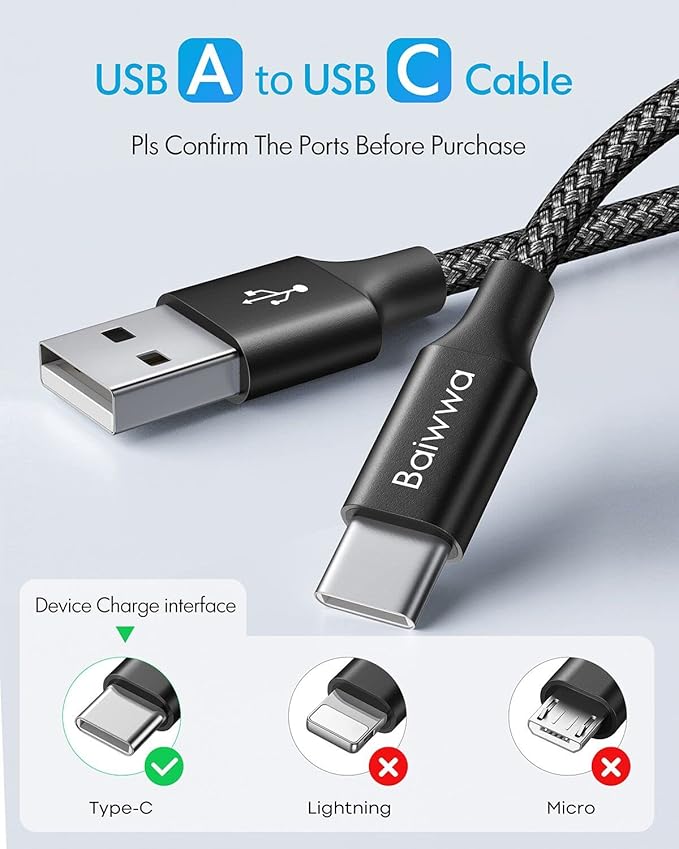 Baiwwa Long USB C Cable 15ft, USB A to Type C Cable Charger Cord Premium Nylon Braided for iPhone 16 15 Series Samsung Galaxy Note Tab, Moto, LG, Pixel and More USB C Smartphone & Tablet