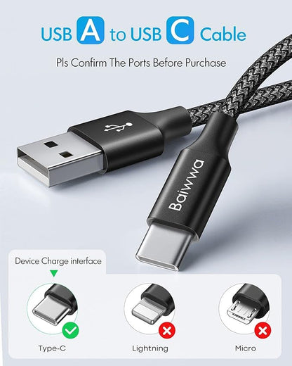 Baiwwa Long USB C Cable 13ft, USB A to Type C Cable Charger Cord Premium Nylon Braided for iPhone 16 15 Series Samsung Galaxy Note Tab, Moto, LG, Pixel and More USB C Smartphone & Tablet