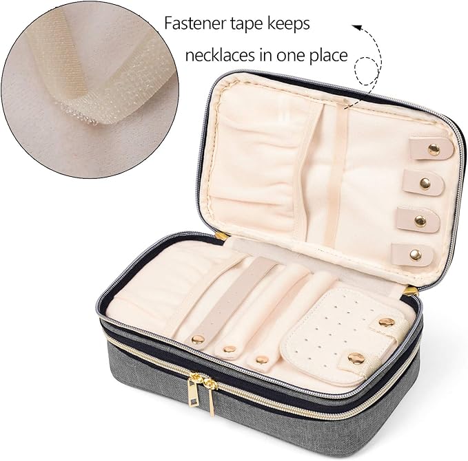 Teamoy Double Layer Jewelry Organizer, Jewelry Travel Case for Rings, Necklaces, Earrings, Bracelets and More(Medium, Gray)