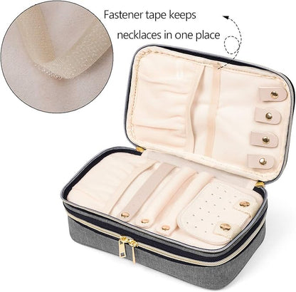 Teamoy Double Layer Jewelry Organizer, Jewelry Travel Case for Rings, Necklaces, Earrings, Bracelets and More(Medium, Gray)