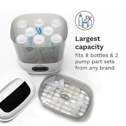 Baby Brezza Bottle Sterilizer and Dryer Advanced – 33% Faster - Largest Capacity Steam Sanitizer - Universal Sterilization Machine for All Bottles + Pump Parts - HEPA Air Filter