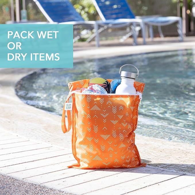 Bumkins - Waterproof Wet and Wetdry Bags - For Beach, Baby, Travel, Swim Suit, Cloth Diapers, Pump Parts, Pool, Gym, Toiletries - Reusable & Easy to Clean - Boho Orange - 2 Pack