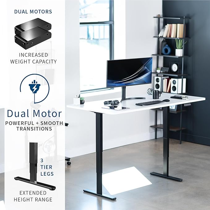 VIVO Electric 71 x 36 in Dual Motor Sit Stand Desk, Memory Height Adjustment, 2B Series, White Top Black Frame, DESK-KIT-2B7W-36