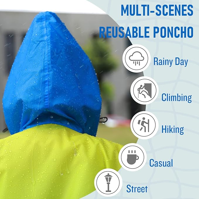SaphiRose Unisex Rain Poncho Waterproof Raincoat Hooded for Adults Women with Pockets