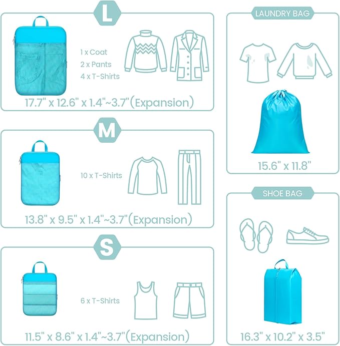 Cambond Compression Packing Cubes for Travel Women - Expandable Travel Bags Luggage Organizers Travel Essentials Compression Cubes for Travel Carry on Suitcases Organizer