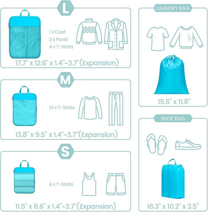 Cambond Compression Packing Cubes for Travel Women - Expandable Travel Bags Luggage Organizers Travel Essentials Compression Cubes for Travel Carry on Suitcases Organizer