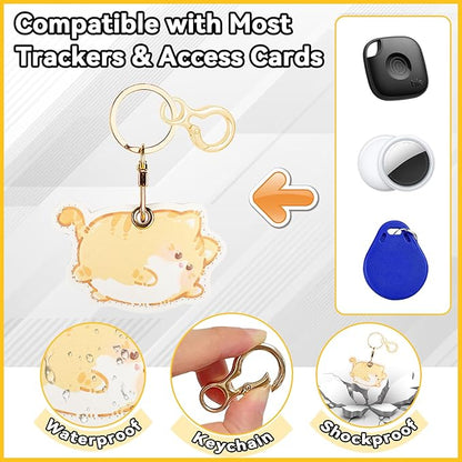 Leather Keychain for Airtag, Cute Protective Keychain Holder Compatible with Apple Air Tag,GPS Item Tracker Case Cover for Keys,Bags,Pets,Luggage(Cat)