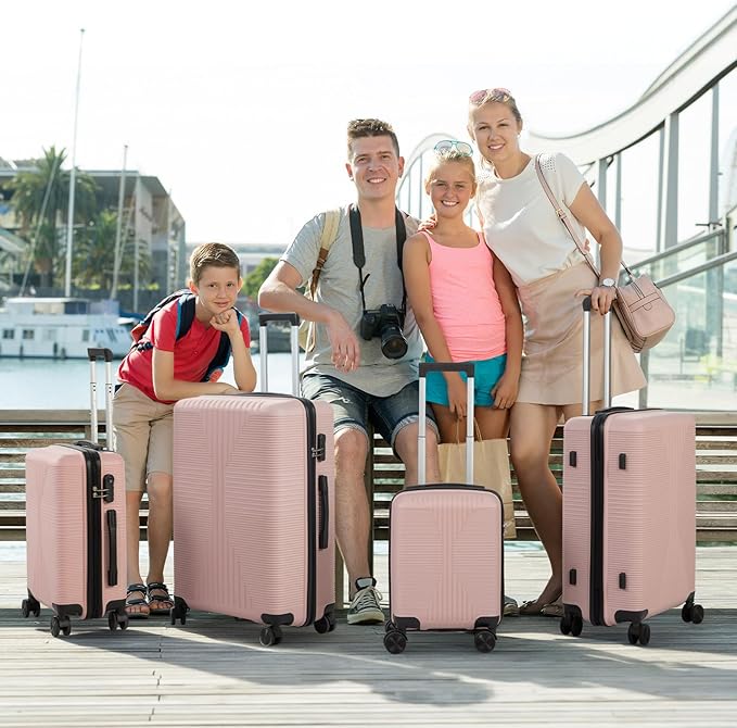 Karl home Luggage Sets 4 Piece, PP Hard Case Suitcase Set with Built-in Lock Spinner Wheels, Lightweight Durable Carry on Luggage for Business Travel - Rose Gold (16/20/24/28")