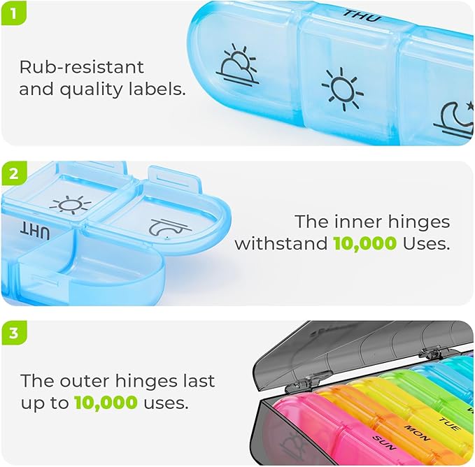 AUVON Weekly Pill Organizer 3 Times a Day, Large 7 Day Pill Box 3 Times a Day with Separate Container, Portable Pill Case for Medication, Vitamins, Fish Oil and Supplements