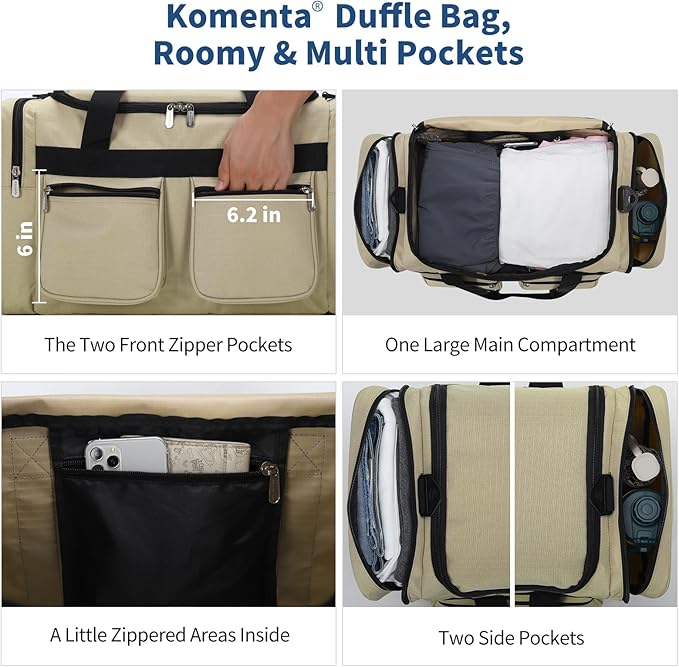 20 inch Gym Bag for Men, 40L Sports Duffle Bag with side pockets durable Weekend Overnight Bag for Travel, Workout, Fitness (Camel)