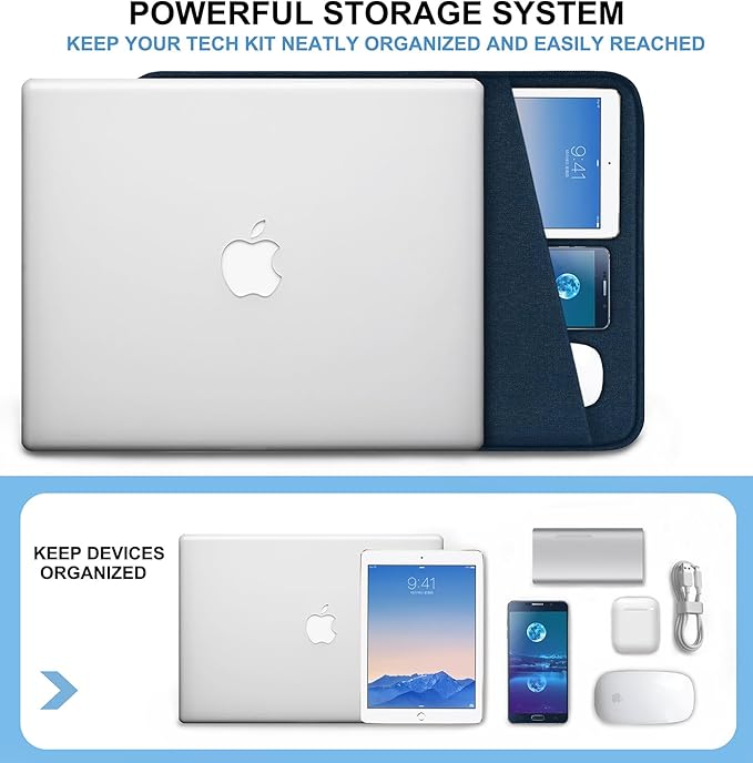 Laptop Sleeve Case 13.3 inch, Shockproof Protective Computer Cover with Accessories Pocket, Laptop Bag Compatible with MacBook Air/Pro 13-13.3 inch, Compatible for MacBook Pro 14 inch, DarkBlue