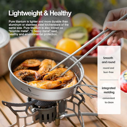 Boundless Voyage Outdoor Titanium Pot with Pan Set with Collapsible Folding Handle for Outdoor Camping Cooking Hiking Backpacking Portable Cookware
