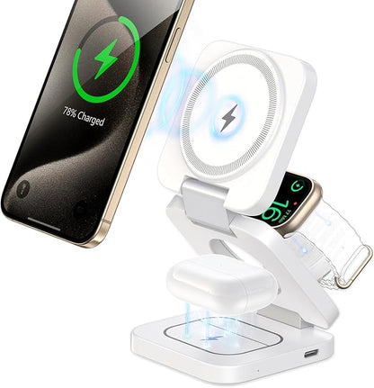 Wireless Charger for iPhone, KU XIU 3 in 1 Travel Charging Station for iPhone 17/16/15/14/13/12 Series, 5W Foldable Charger for Apple Watch10/9/8/7/6/5/4/3/SE, for Airpods 4/3/2/Pro