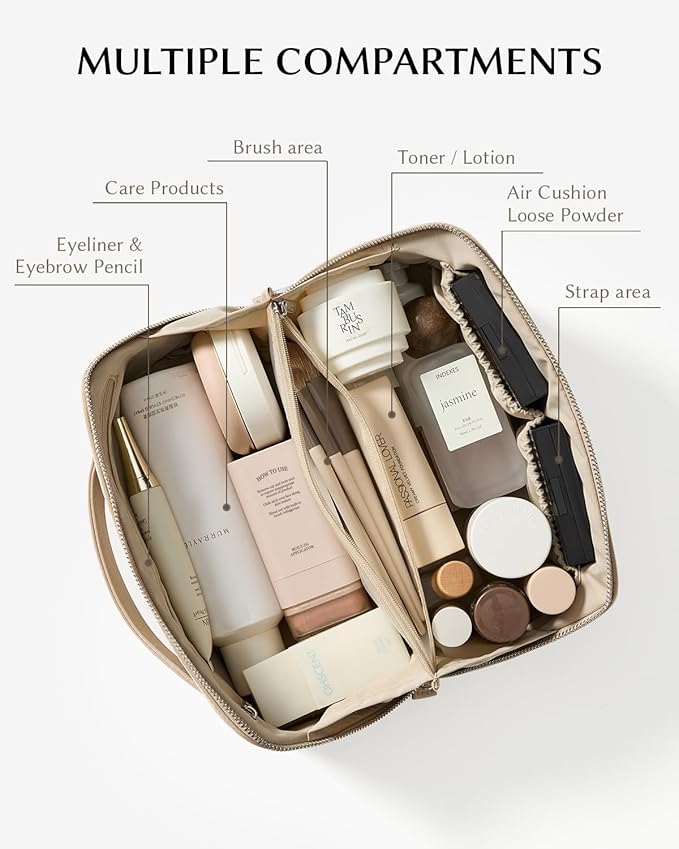 EACHY Travel Makeup Bag,Large Capacity Cosmetic Bags for Women,Waterproof Portable Pouch Open Flat Toiletry Bag Pattern Makeup Bag