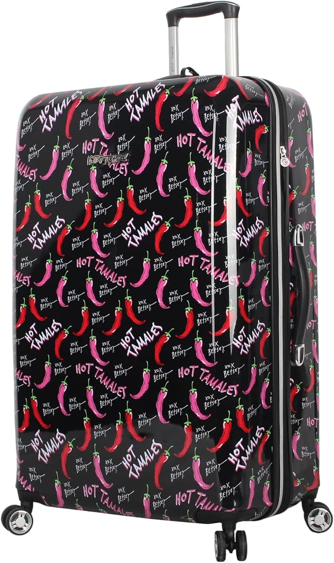 Betsey Johnson 30 Inch Checked Luggage Collection - Expandable Scratch Resistant (ABS + PC) Hardside Suitcase - Designer Lightweight Bag with 8-Rolling Spinner Wheels