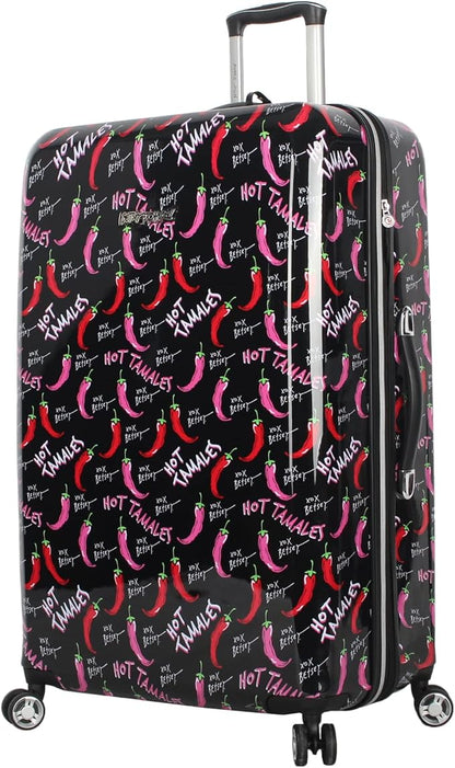 Betsey Johnson 30 Inch Checked Luggage Collection - Expandable Scratch Resistant (ABS + PC) Hardside Suitcase - Designer Lightweight Bag with 8-Rolling Spinner Wheels