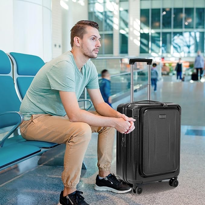 Premium Carry On Luggage, 20Inch+29 Inch Top Opening Airline Approved ABS+PC Hard Shell Suitcases with Silent Wheels, TSA Lock,Front Pocket and Wet-dry Separated Six-piece Set