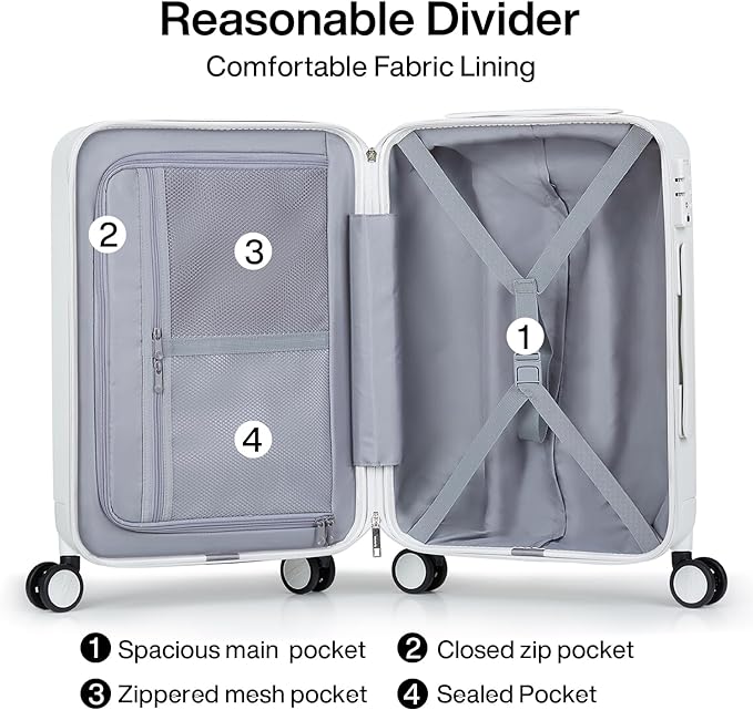 Hanke 24 Inch Checked Luggage with Spinner Wheels Hard Shell Suitcases Lightweight Travel TSA Luggage for Women Men Medium Suitcase(Smoke White)