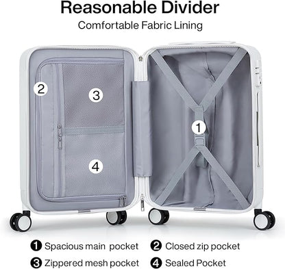 Hanke 24 Inch Checked Luggage with Spinner Wheels Hard Shell Suitcases Lightweight Travel TSA Luggage for Women Men Medium Suitcase(Smoke White)
