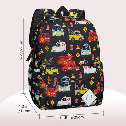 Little Kids Backpack for Girls Boys - 15 Inch Preschool Kindergarten Backpack Cute Car Patterns School Bag for Aged 3-8, Black