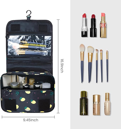 Large Capacity Toiletry Bag Travel Bag with Hanging Hook for Men and Women Waterproof Travel Cosmetic Bag Bathroom Storage Bag for Brushes Set,Full-Sized Shampoo,Accessories-Black Lemon