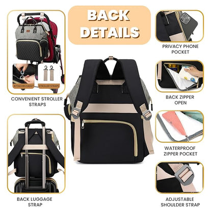 Diaper Bag Backpack with Changing Pad, Pacifier Case, Baby Bag for Boy Girl Toddler - Large, Stylish, Waterproof Travel Quilted Diaper Bag for Mom - Baby Shower - Black Grey
