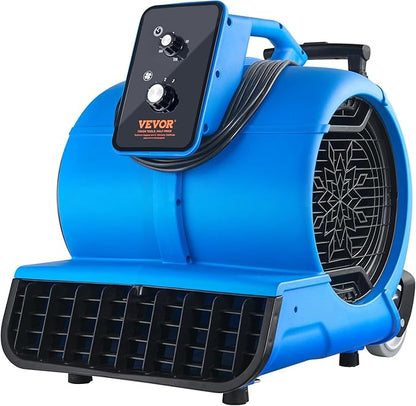VEVOR Floor Blower, 1560 RPM 4000 CFM, Air Mover for Drying and Cooling, Portable Carpet Dryer Fan with 3 Blowing Angles, Timer, 3-Speeds Adjustment, for Janitorial, Home, Commercial Use