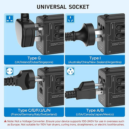 Universal Travel Adapter 30W GaN, KEY POWER All-in-One International Power Adapter with 2 USB-C & 1 USB-A, Worldwide Plug Converter for EU/US/UK/AU in 200+ Countries