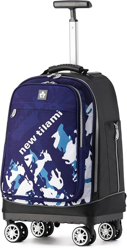 NEW TILAMI 19 Inch Rolling Backpack 360°rotating Universal Wheel, Large Organizer Compartments, Adjustable Handle, Carry on for School Students Business Travel, Blue Shadow Illusory Form