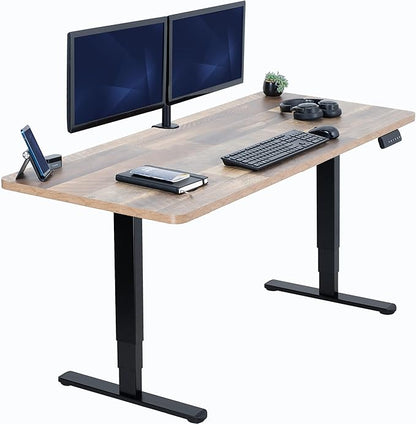 VIVO Electric 60 x 24 in Dual Motor Sit Stand Desk, Memory Height Adjustment, 2B Series, Reclaimed Wood Top Black Frame, DESK-KIT-2B6P
