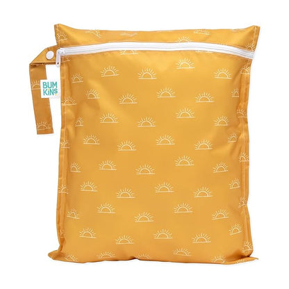 Bumkins Waterproof Wet Bag for Baby, Travel, Swim Suit, Cloth Diapers, Pump Parts, Pool, Beach, Gym Clothes, Toiletry, Hook to Stroller, Daycare, Zipper Reusable Wetdry Packing Pouch, Yellow