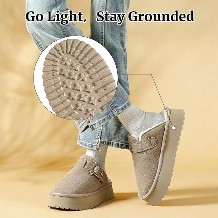 Mishansha Fuzzy Platform Slippers for Women Winter Faux Suede Warm Slippers Cozy House Shoes Outdoor and Indoor