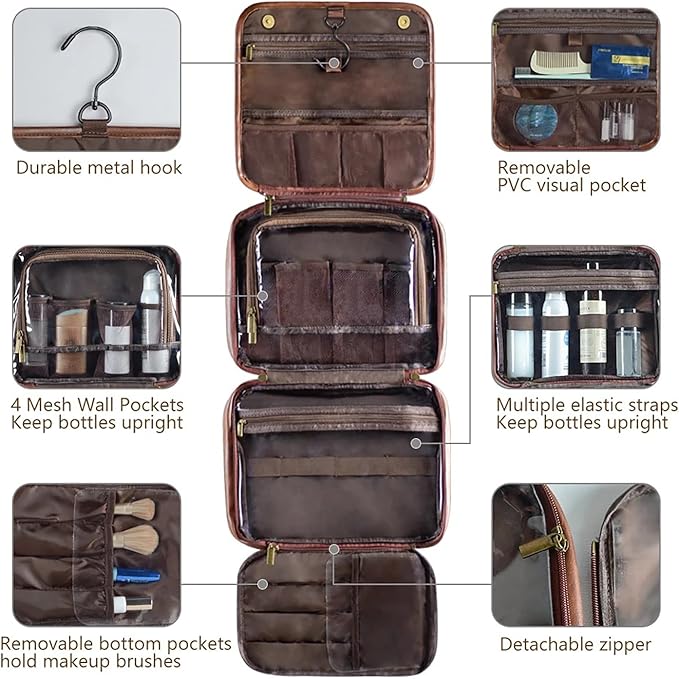 Personalized Leather Toiletry Bag - Waterproof 3-in-1 Large Travel Organizer With Personalized Name, PU Leather Shaving Bag, Organizer Bag for Father, Husban,d Boyfriend (Produced in USA)