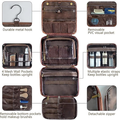 Personalized Leather Toiletry Bag - Waterproof 3-in-1 Large Travel Organizer With Personalized Name, PU Leather Shaving Bag, Organizer Bag for Father, Husban,d Boyfriend (Produced in USA)