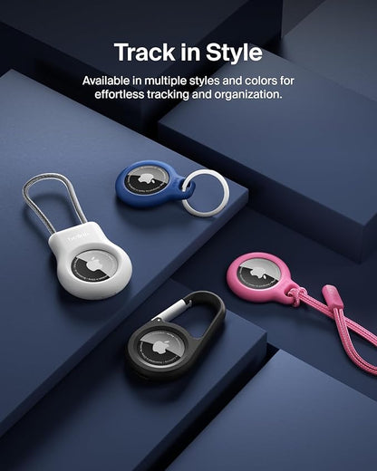 Belkin Apple AirTag Secure Holders with Key Ring - Durable, Scratch-Resistant Case with Open Face & Raised Edges - Protective AirTag Keychain Accessory for Keys, Pets, Luggage, & More - 2-Pack White
