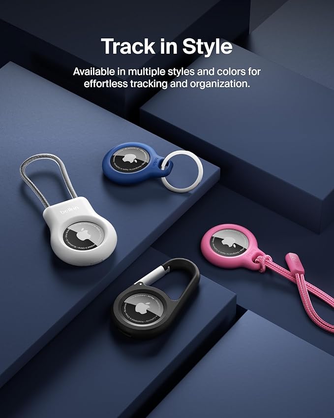 Belkin Apple AirTag Secure Holder with Key Ring - Durable Scratch Resistant Case With Open Face & Raised Edges - Protective AirTag Keychain Accessory For Keys, Pets, Luggage, Backpacks -2 Count Black