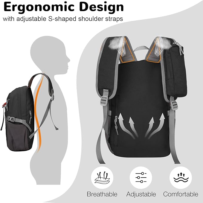 12L Small Lightweight Hiking Backpack Daypack with Phone Pocket for Kids, Mini Travel Backpack for Men, Black