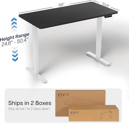 VIVO Electric 60 x 24 in Dual Motor Sit Stand Desk, Memory Height Adjustment, 2B Series, Black Top White Frame, DESK-KIT-2W6B