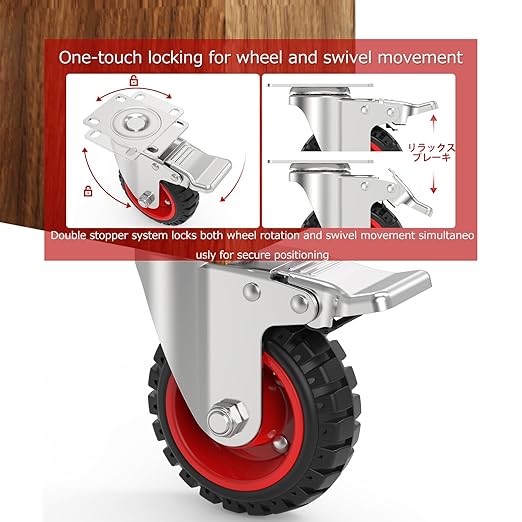 4" Swivel Caster Wheels with Safety Dual Locking and Rubber Tire Wheels, Heavy Duty - 300 Lbs Per Caster for Workbench, Cart, Trolley, Dolly, Cabinet, Compact Rubber Castor Wheels, 4-Packs