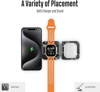 KU XIU Fast Wireless Charger, Magnetic Foldable 3 in 1 Charging Station for iPhone 17/16/15/14/13/12 Pro/Plus/Pro Max, 5W Portable Charger for Apple Watch9/8/7/6/5/4/SE, for Airpods