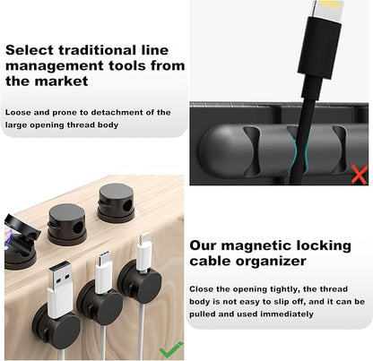 6-Pack Magnetic Cable Management Clips – Cord Organizer for Home, Office, Car & Desk, Keep Charging, USB & Headphone Cables Neat and Tangle-Free